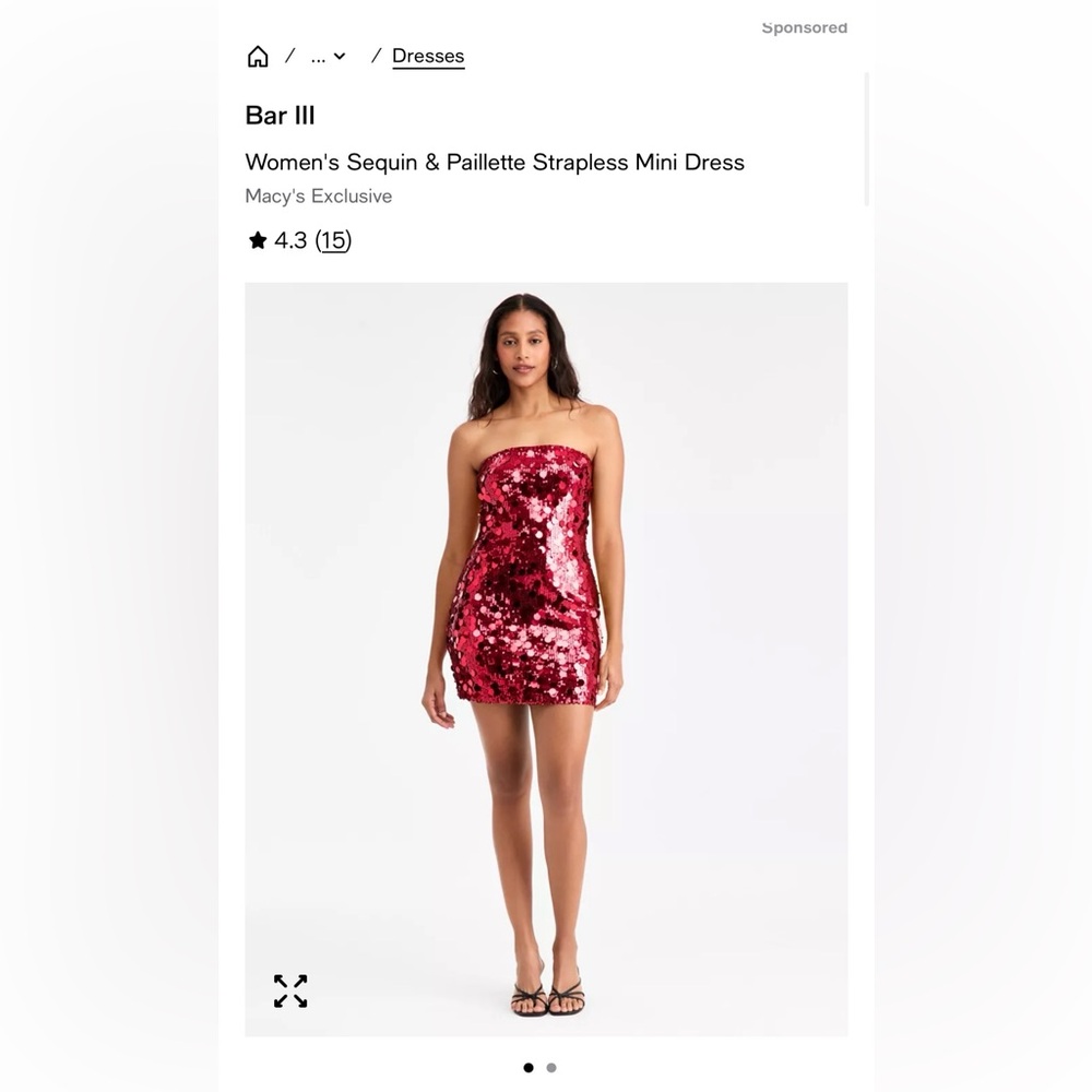 Bar III Red Sequin Mini Dress Strapless
